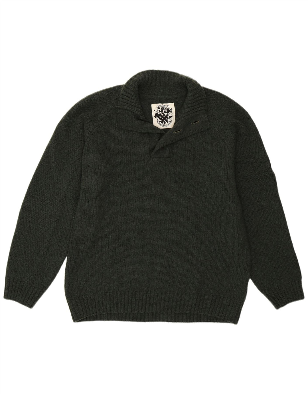 Barbour Herren-Pullover mit Knopfkragen, XL, khakifarbene Lammwolle