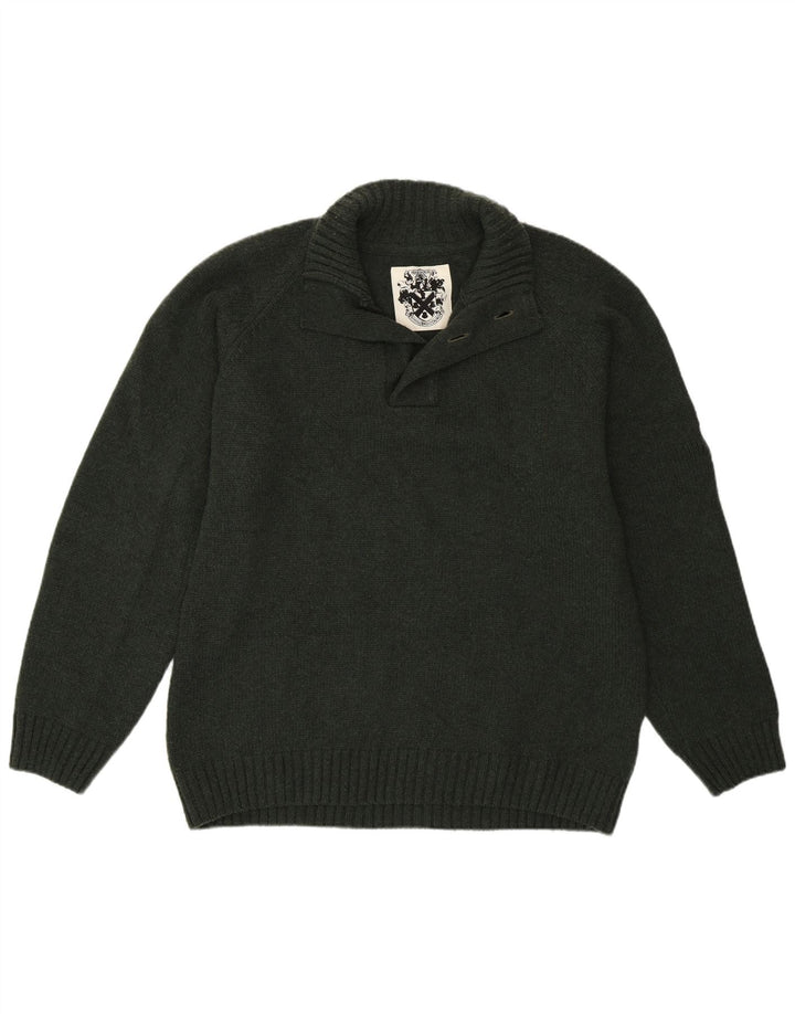 Barbour Herren-Pullover mit Knopfkragen, XL, khakifarbene Lammwolle