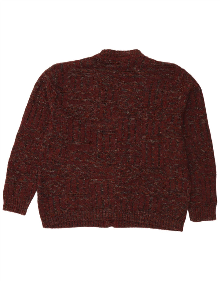 Angelo Greco Herren-Strickjacke, große bordeauxrot gesprenkelte Wolle