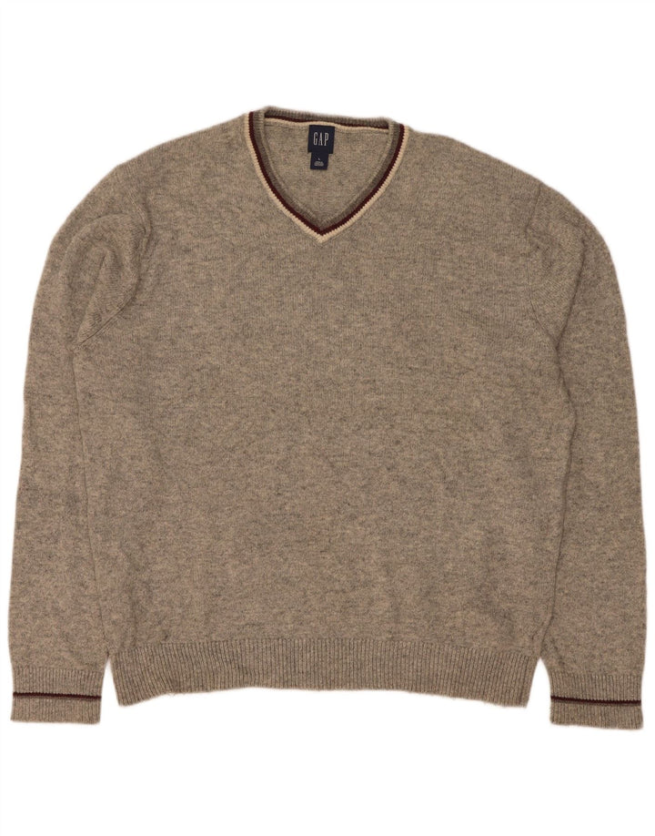 Gap Herren-Pullover mit V-Ausschnitt, groß, grau gefleckte Baumwolle