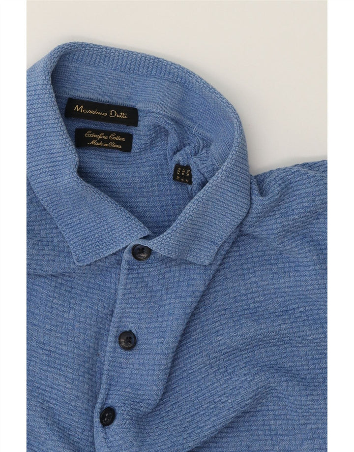 MASSIMO DUTTI Herren Kurzarm-Pullover mit Polokragen Mittelblau