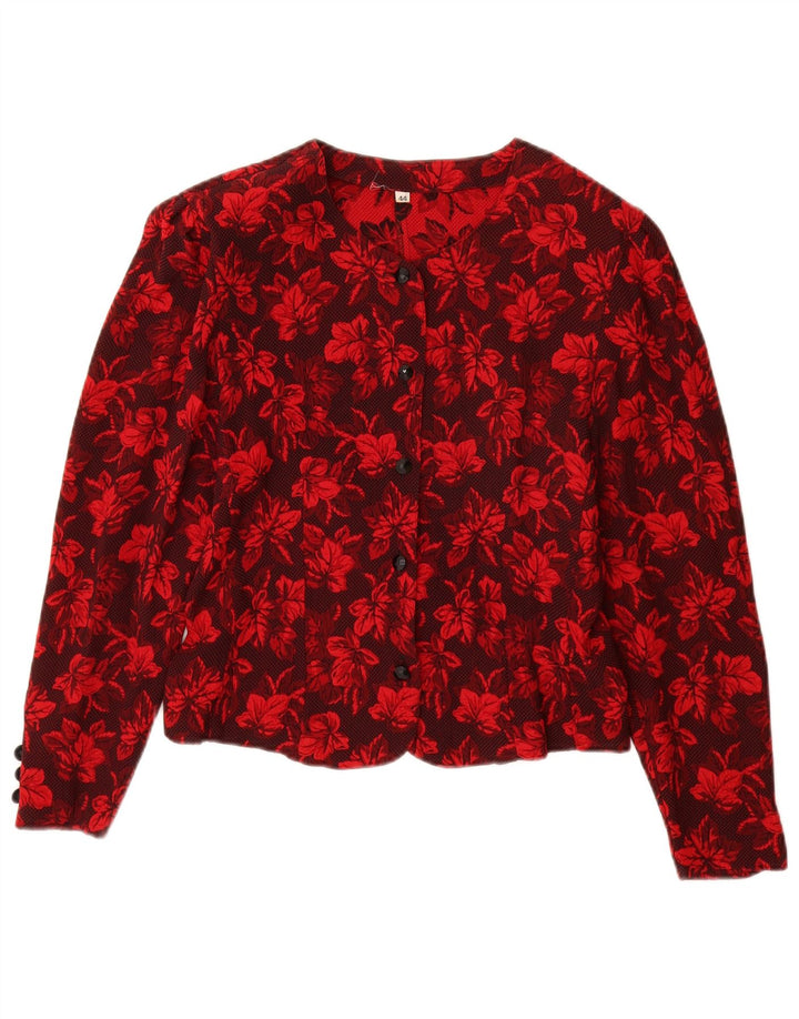 Vintage Damen Cardigan Top IT 44 Medium Red Floral Viskose