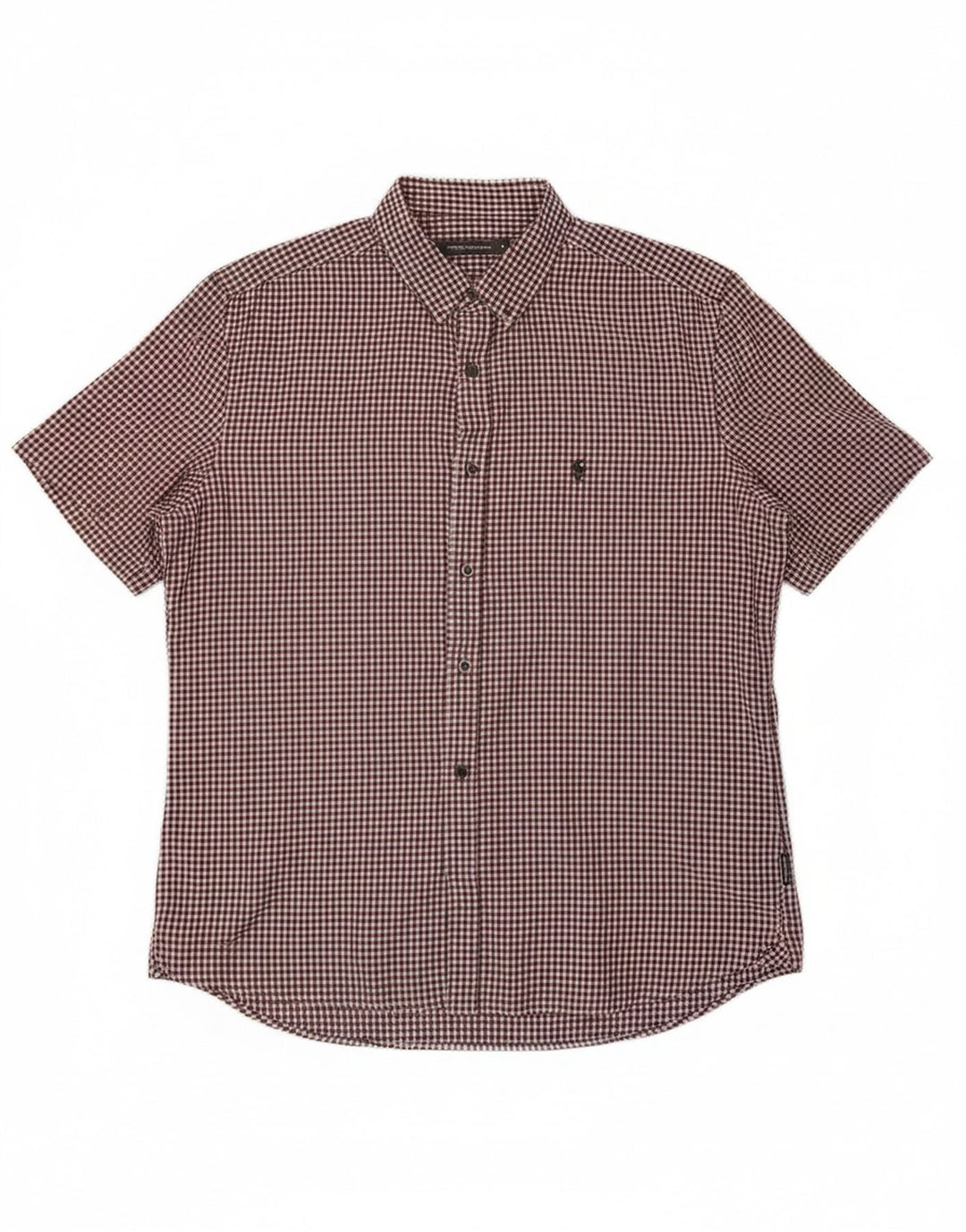 FRENCH CONNECTION Mens Short Sleeve Shirt XL Maroon Gingham Cotton