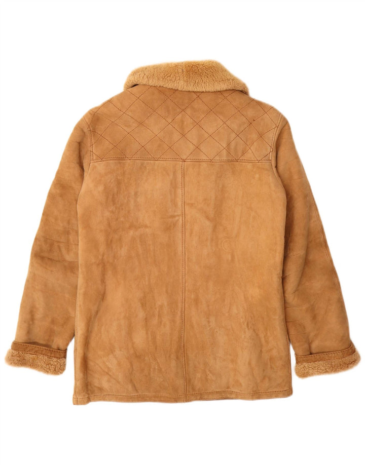 Vintage Damen Shearling Jacke IT 46 Großes Beige Leder