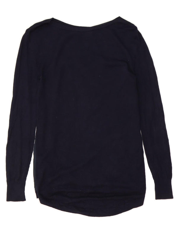 OASIS Damen-Pullover mit U-Boot-Ausschnitt, Gr. 6, XS, Marineblau, Viskose mit Blumenmuster