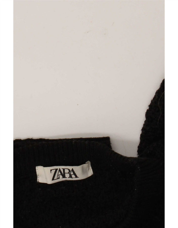 Zara Damen Crop Crew Neck Pullover Pullover UK 14 Medium Schwarz