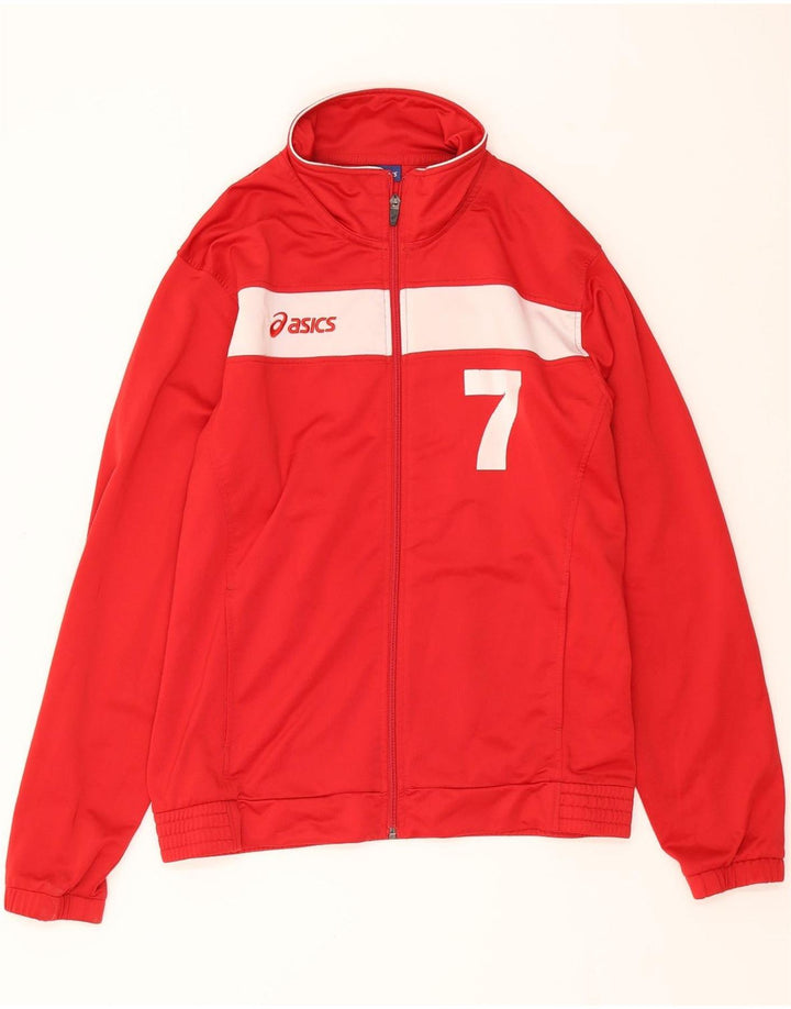 ASICS Mens Graphic Tracksuit Top Jacket Medium Red Polyester Vintage Asics and Second-Hand Asics from Messina Hembry 