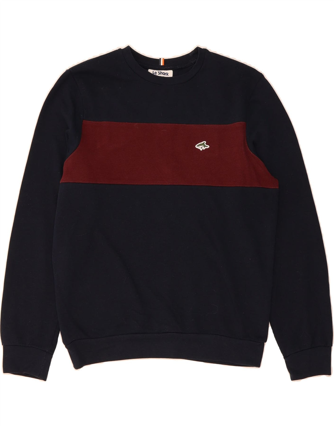 LE SHARK Mens Sweatshirt Jumper Small Navy Blue Colourblock Cotton Vintage Le Shark and Second-Hand Le Shark from Messina Hembry 