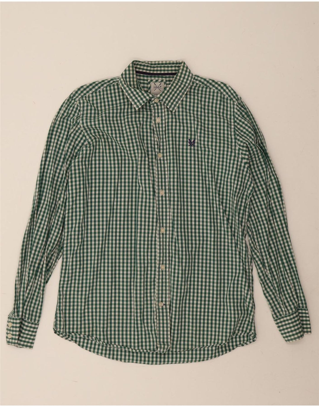 Crew Clothing Herrenhemd, groß, grün, Gingham-Baumwolle