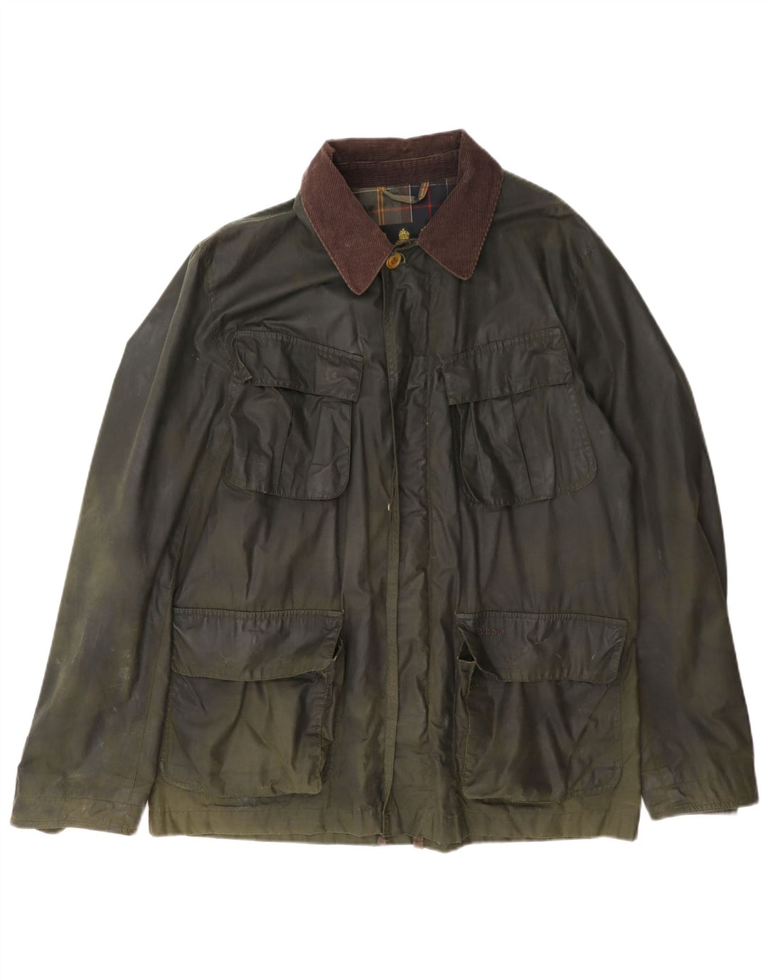 Barbour Herrenjacke aus gewachster Baumwolle, Größe 40, groß, Khaki, Farbblock