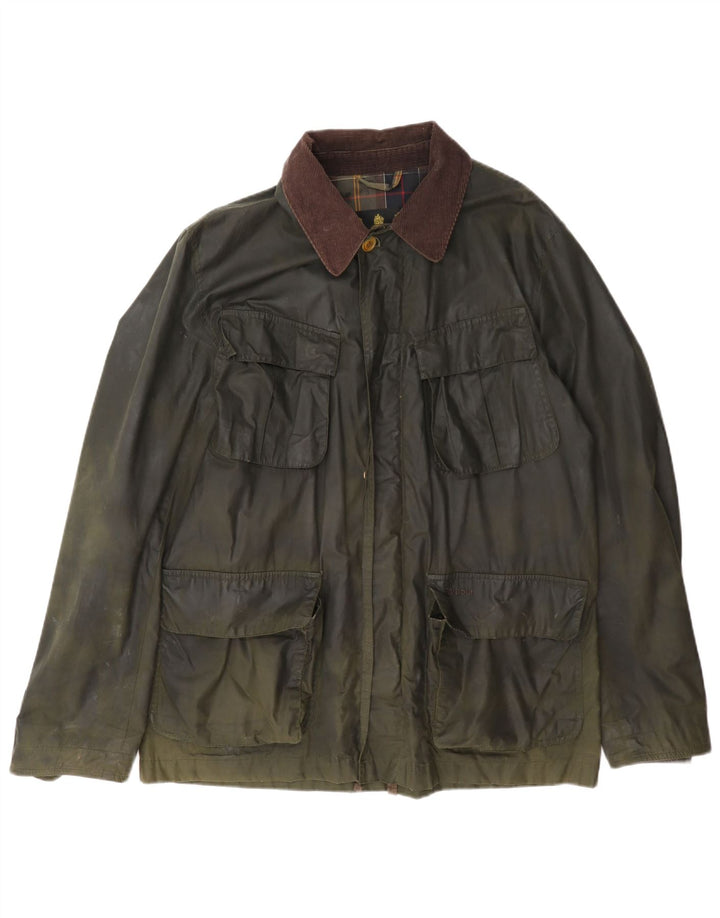 Barbour Herrenjacke aus gewachster Baumwolle, Größe 40, groß, Khaki, Farbblock