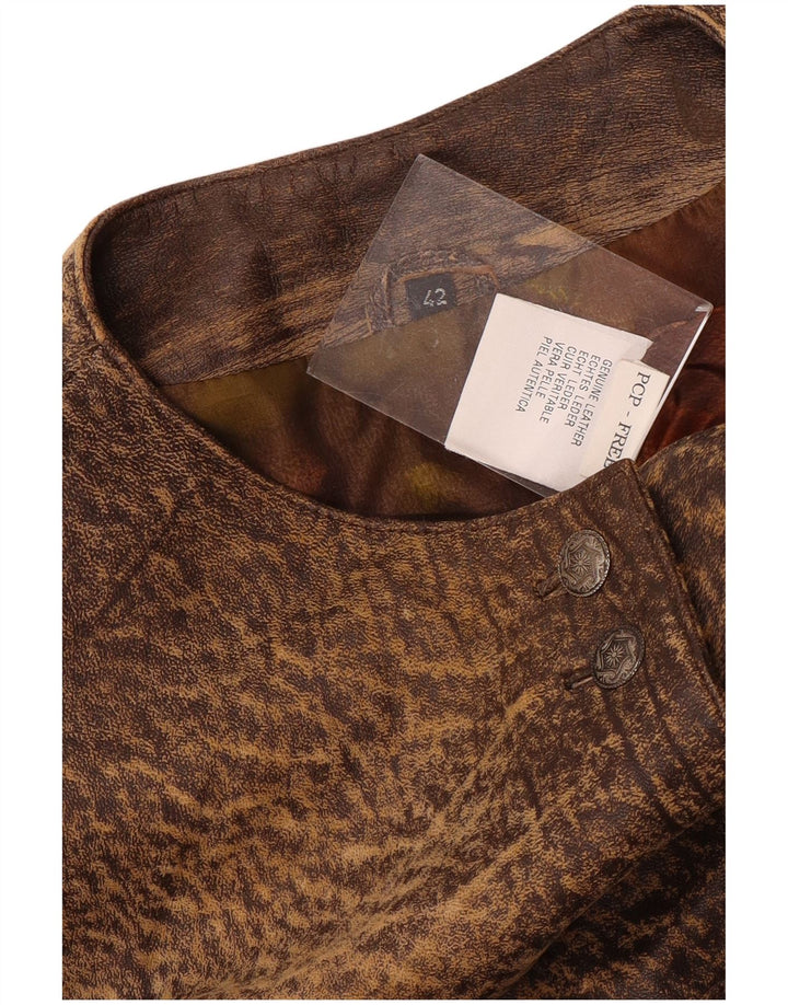 Vintage Damen Crop Lederjacke IT 42 Mittelbraunes Leder mit Animal-Print