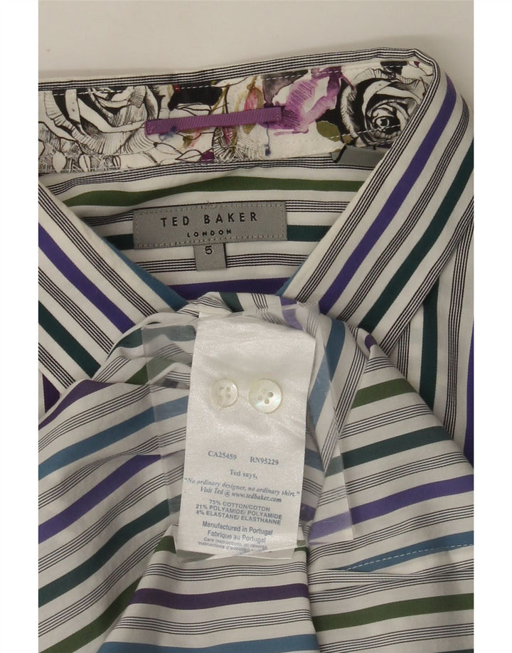 TED BAKER formelles Herrenhemd, Größe 5, groß, blaue Nadelstreifen-Baumwolle