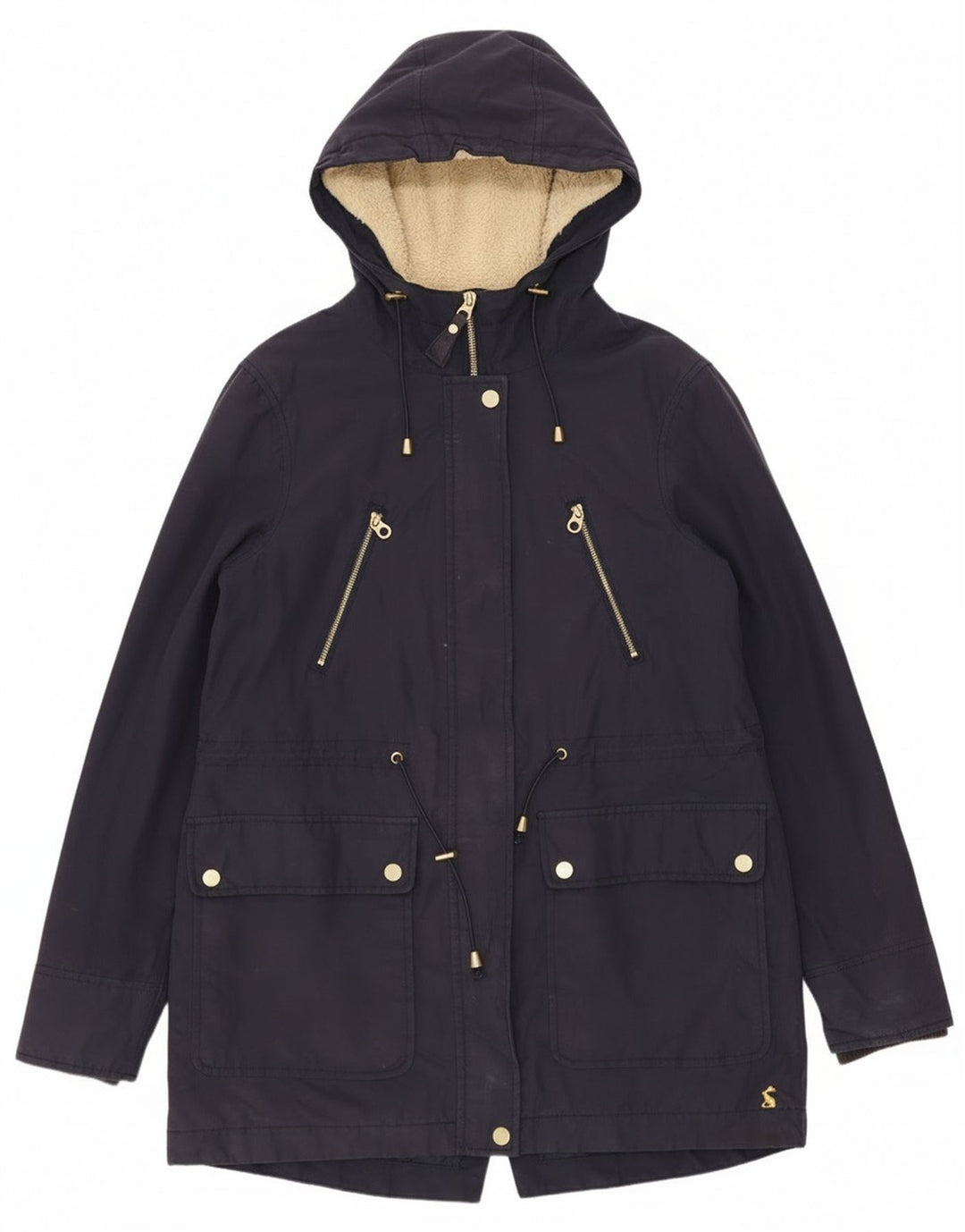 Joules Damen-Regenjacke mit Kapuze, übergroß, Größe S, Marineblau, Baumwolle