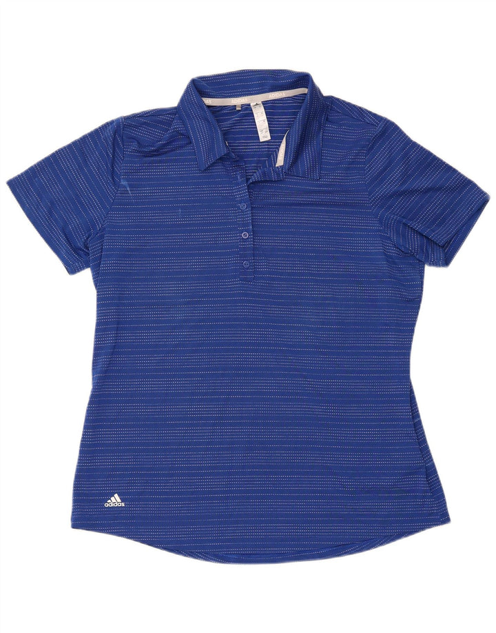 Adidas Damen Kurzarm-Poloshirt, groß, blau gestreift, Polyester