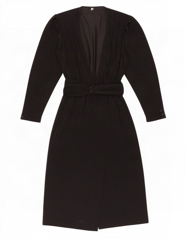Vintage Damen Langarm Durchsichtiges Maxikleid UK 16 Large Schwarz
