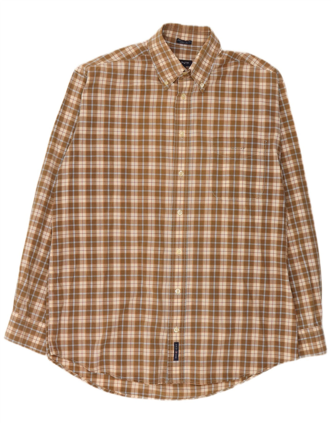 GANT Herrenhemd mittelbeige karierte Baumwolle