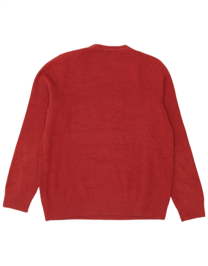 Marks & Spencer Herren-Pullover mit Rundhalsausschnitt, groß, orangefarbenes Polyester