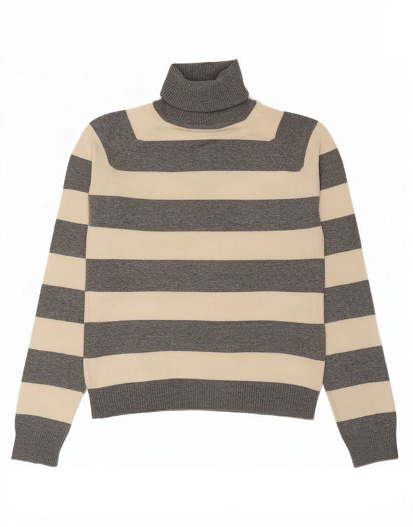 Zara Damen Crop Rollkragenpullover Pullover UK 10 Small Grau gestreift Baumwolle