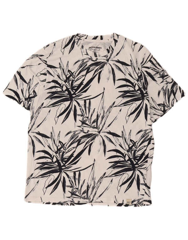 Jack & Jones Herren-T-Shirt-Oberteil, groß, weiße Baumwolle mit Blumenmuster