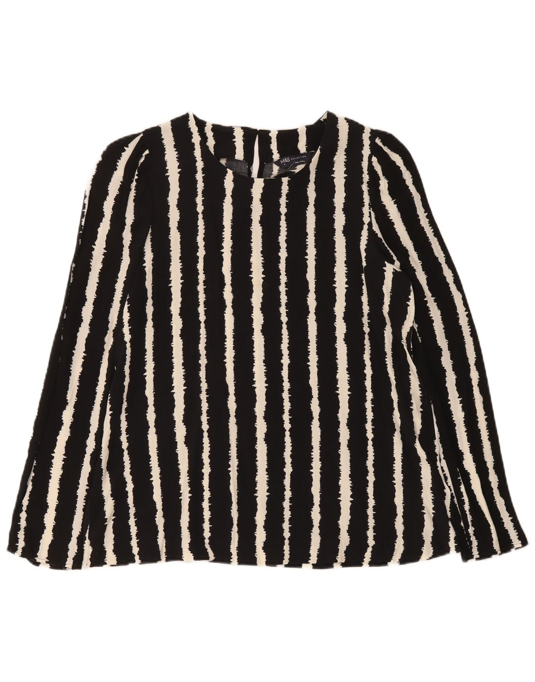 Marks & Spencer Damen Langarm-Blusenoberteil UK 10 Small Schwarz gestreift