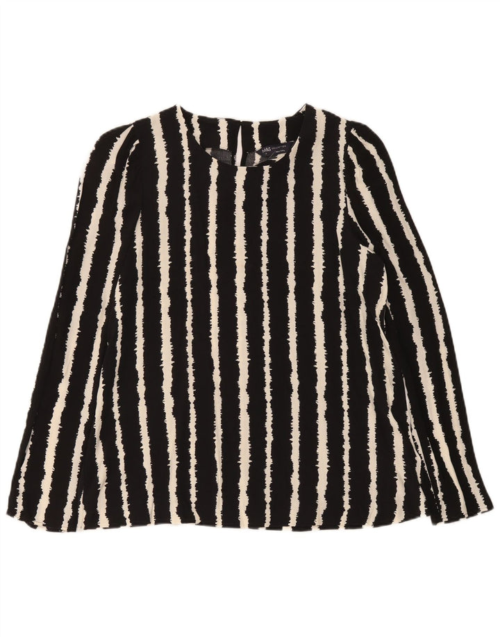 Marks & Spencer Damen Langarm-Blusenoberteil UK 10 Small Schwarz gestreift