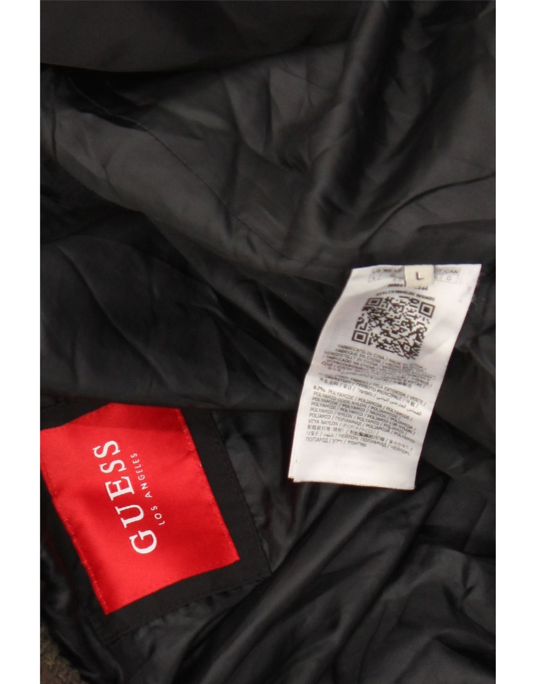 Guess Herren-Jacke mit Kapuze, gepolstert, UK 40, Größe L, Schwarz, Polyamid