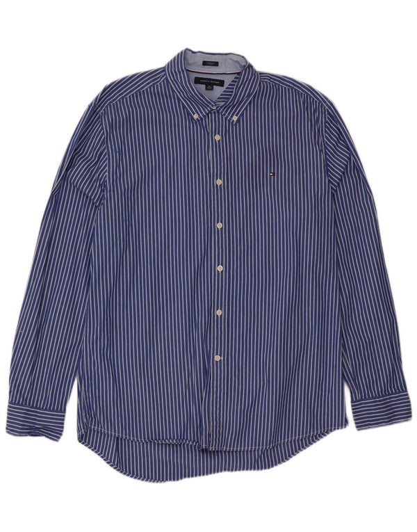 Tommy Hilfiger Herrenhemd XL, blaue Nadelstreifen-Baumwolle