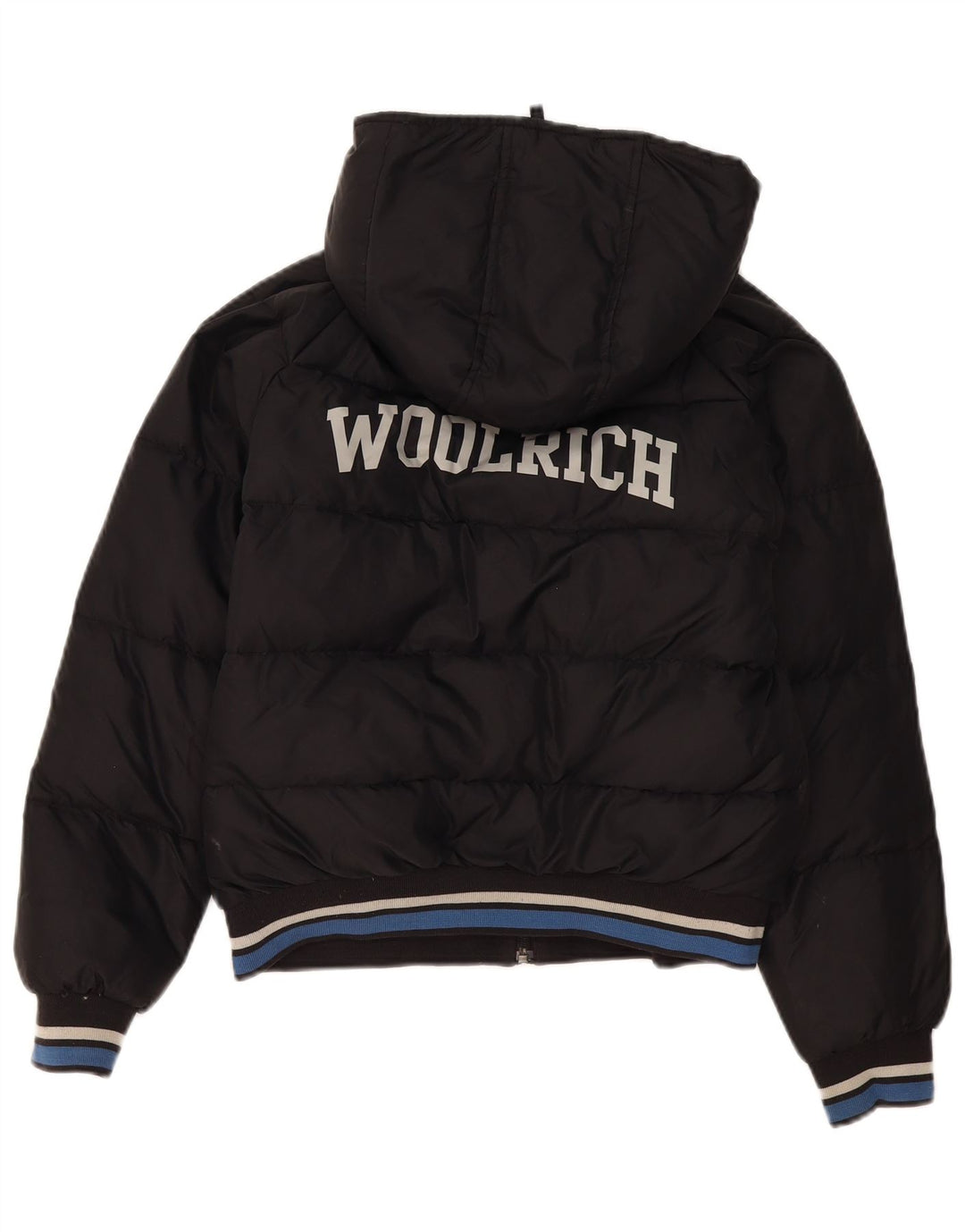 Woolrich Wattierte Jacke für Jungen mit grafischer Kapuze, 11–12 Jahre, schwarzes Nylon