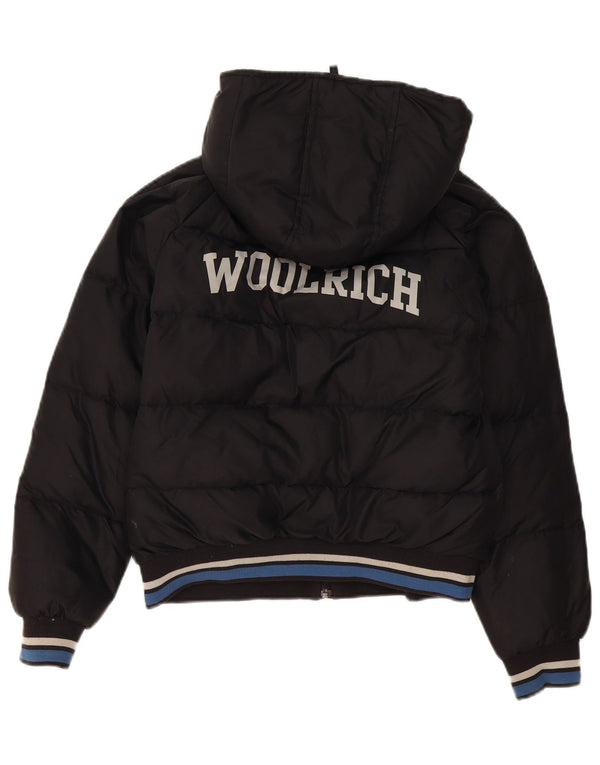Woolrich Wattierte Jacke für Jungen mit grafischer Kapuze, 11–12 Jahre, schwarzes Nylon