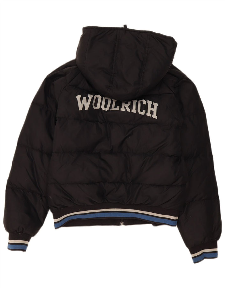 Woolrich Wattierte Jacke für Jungen mit grafischer Kapuze, 11–12 Jahre, schwarzes Nylon