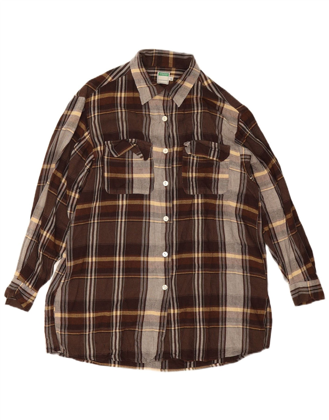 Benetton Damen-Hemd IT 42 Mittelbraun karierte Viskose