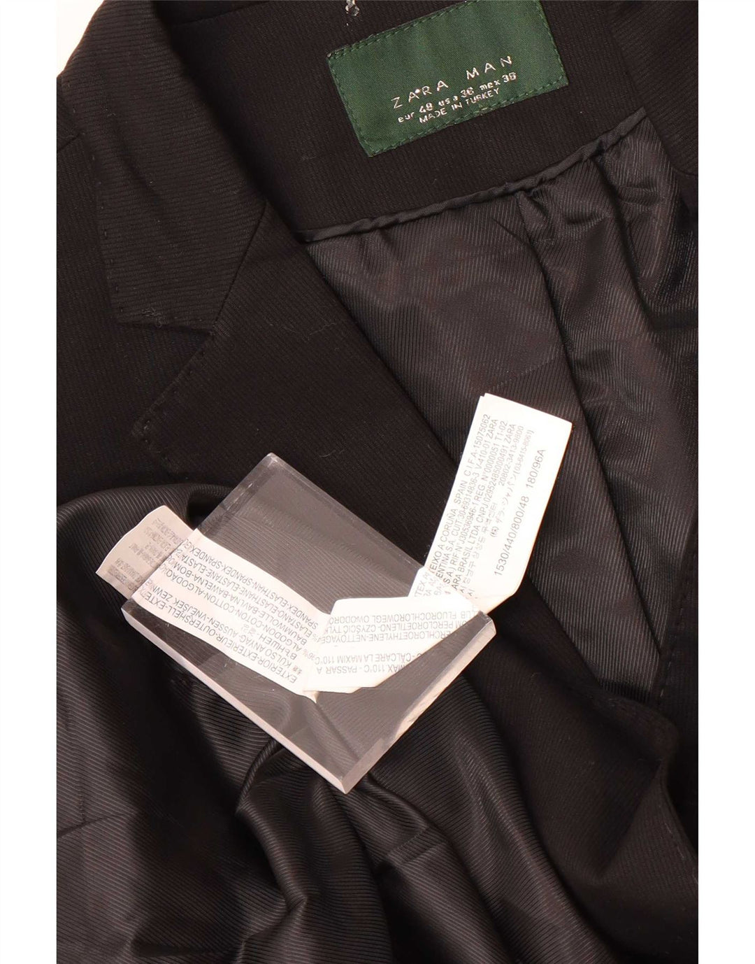 Zara Herren-Blazer mit 2 Knöpfen, EU 48, mittelschwarze Baumwolle
