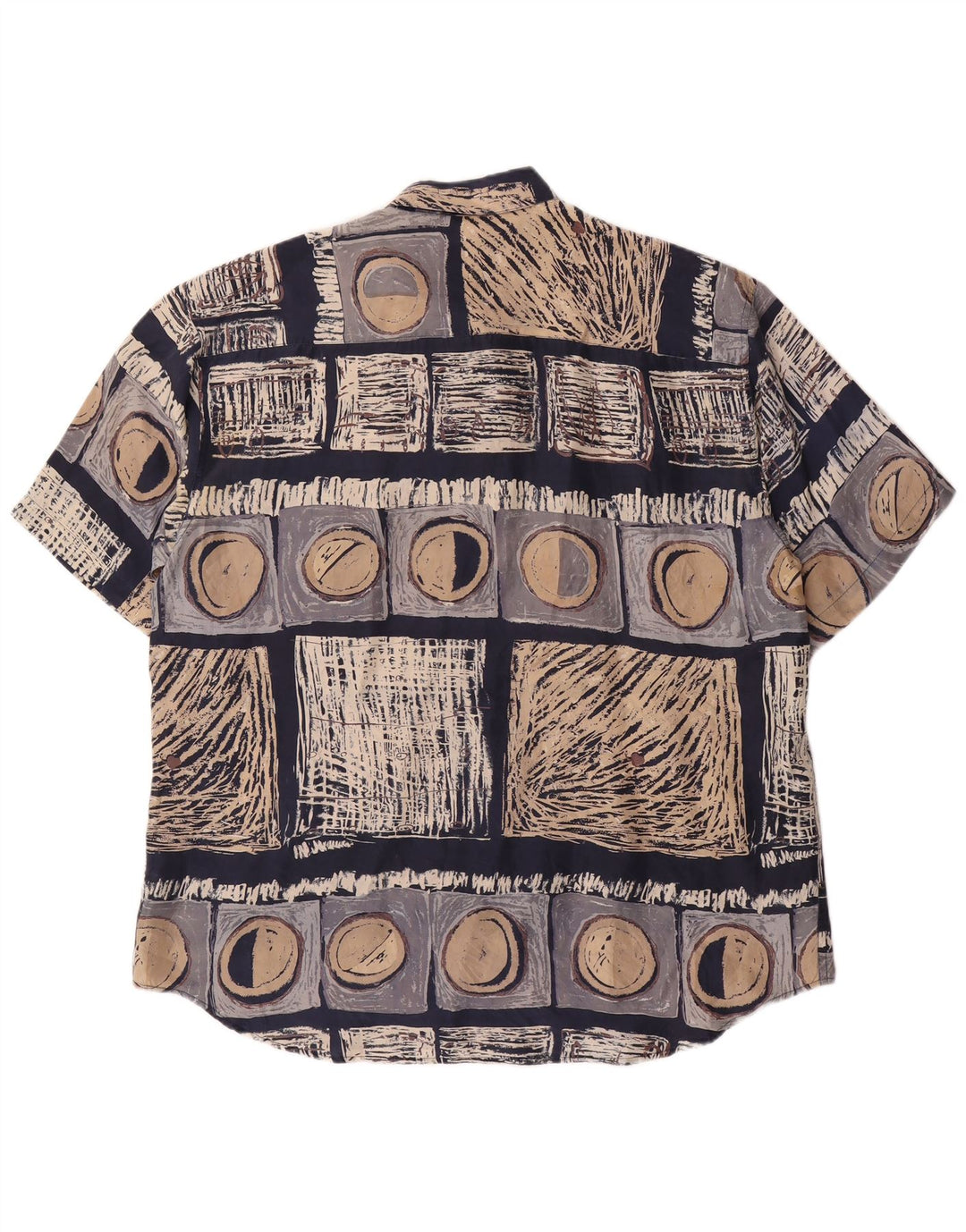 LAURENT Herren-Kurzarmhemd, groß, marineblau, geometrische Seide