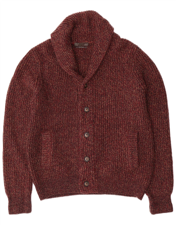 MARKS & SPENCER Herren-Strickjacke, groß, bordeauxrot meliert, Acryl