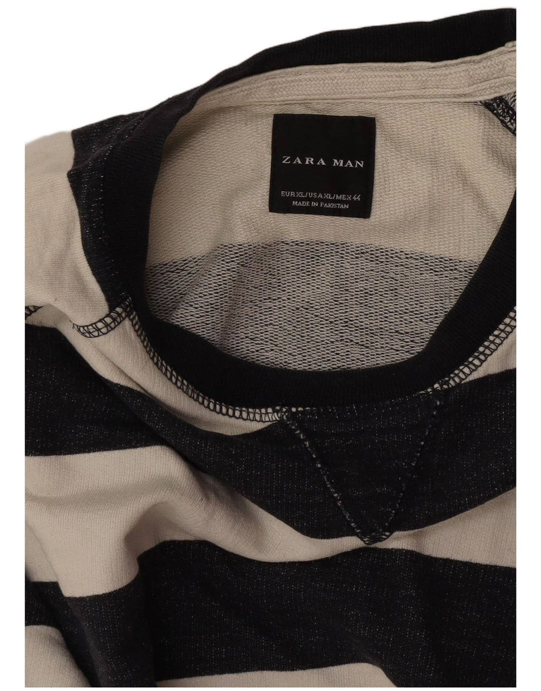 Zara Herren-Sweatshirt-Pullover XL aus weiß gestreifter Baumwolle