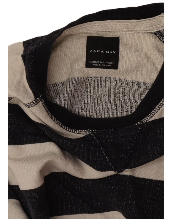 Zara Herren-Sweatshirt-Pullover XL aus weiß gestreifter Baumwolle
