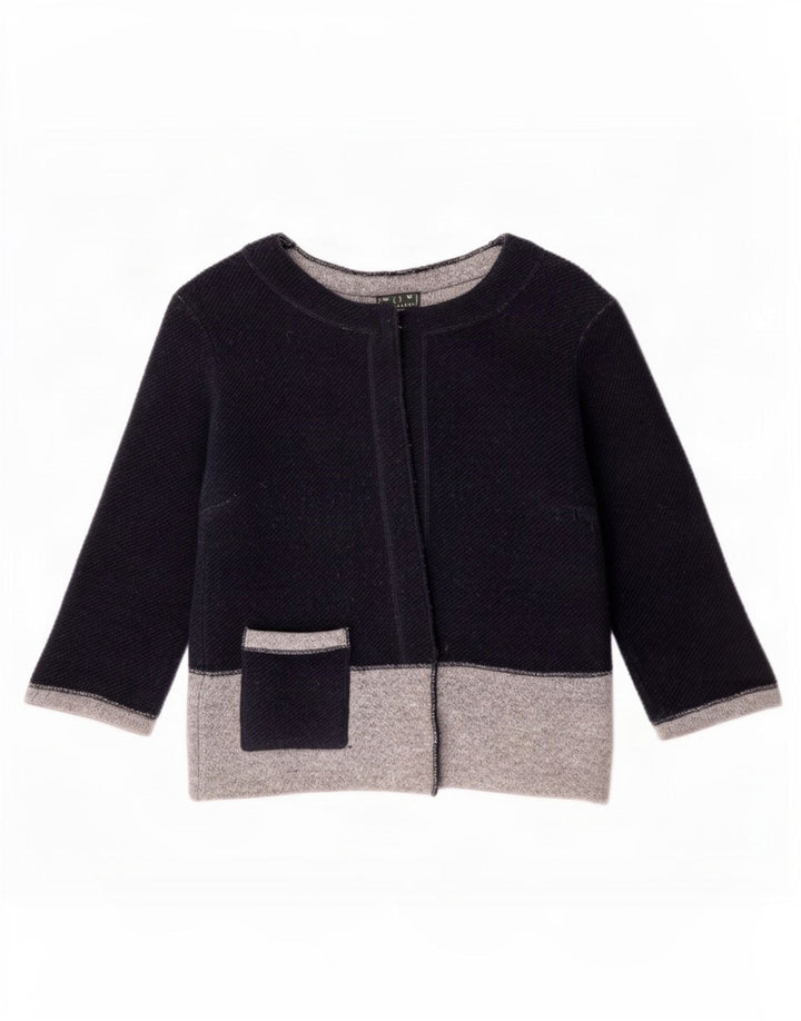Fred Perry Damen Crop Cardigan Pullover UK 12 Medium Navy Blue Colourblock