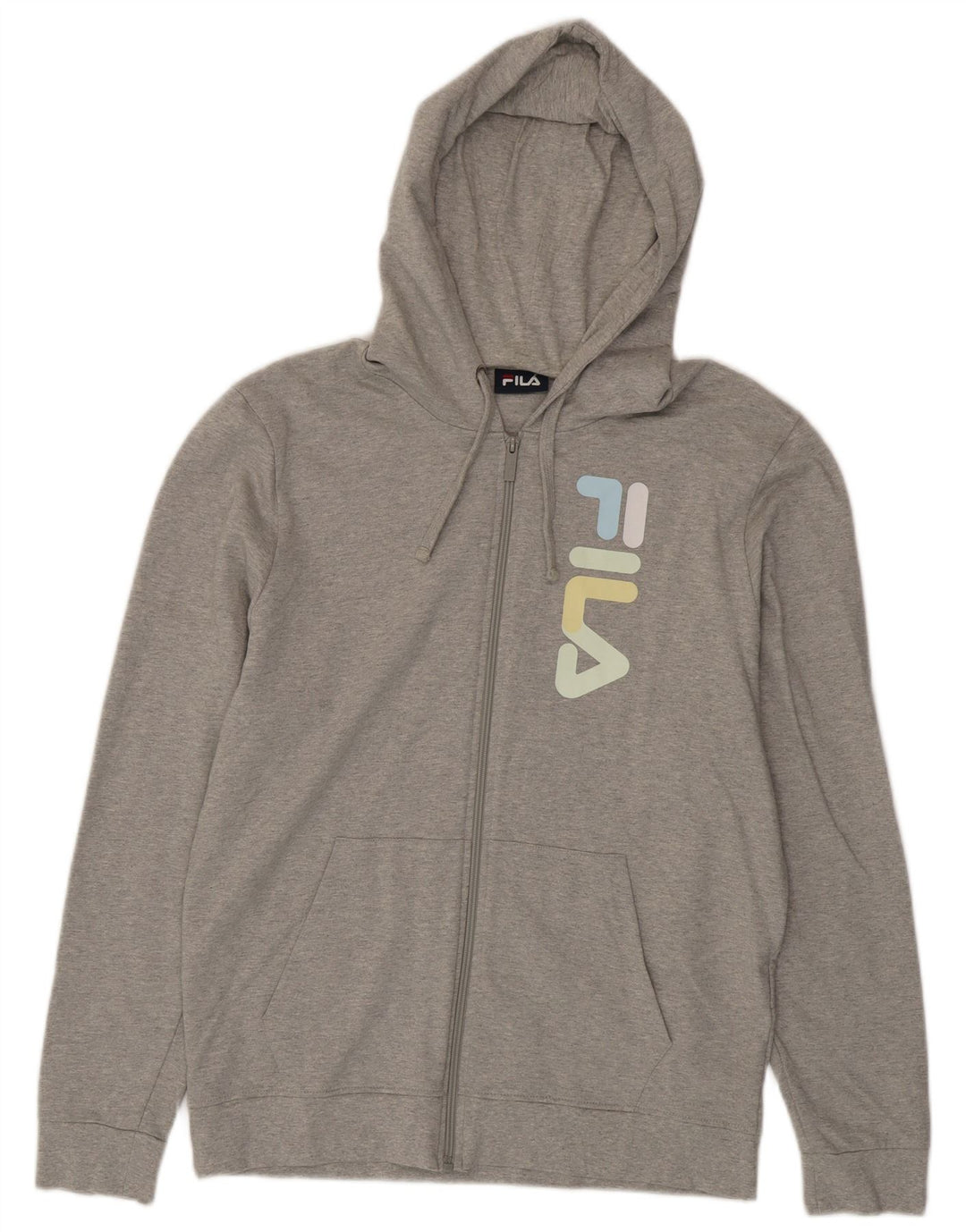 Fila Herren-Kapuzenpullover mit grafischem Reißverschluss, mittelgrau gefleckte Baumwolle