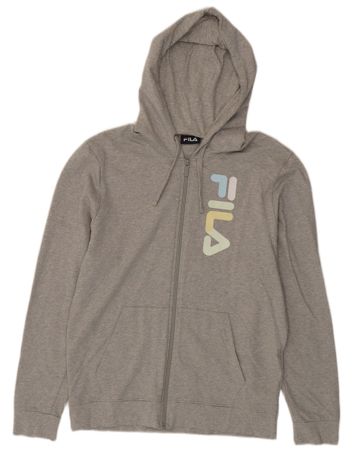 Fila Herren-Kapuzenpullover mit grafischem Reißverschluss, mittelgrau gefleckte Baumwolle
