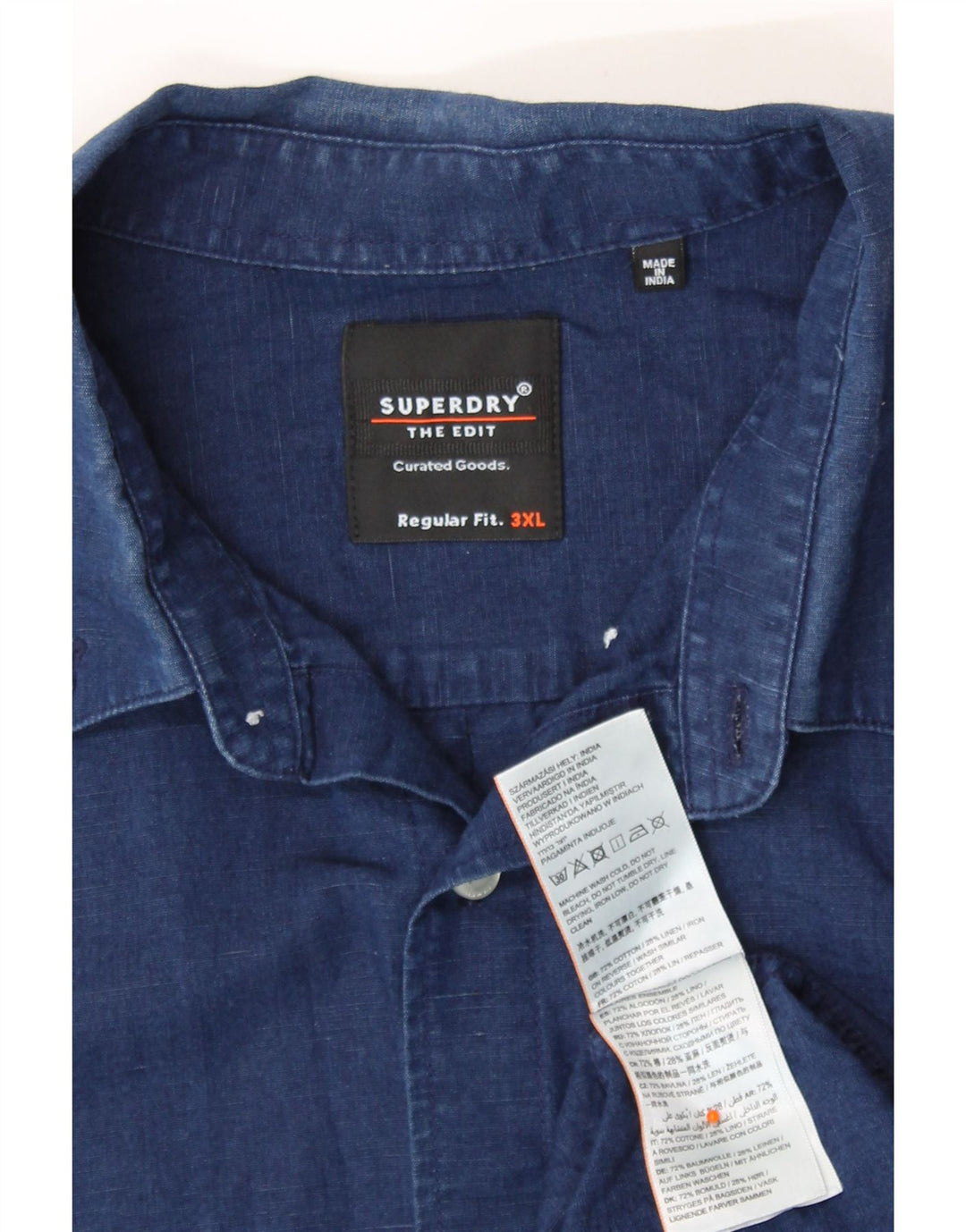 SUPERDRY Herren-Jeanshemd mit normaler Passform, 3XL, marineblaue Baumwolle