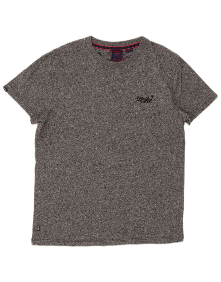 Superdry Herren T-Shirt-Oberteil aus mittelgrau gefleckter Baumwolle