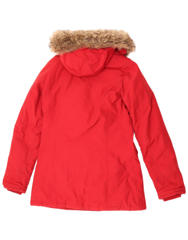 Woolrich Wattierte Damenjacke mit Kapuze, UK 10, Größe S, Rot, Baumwolle