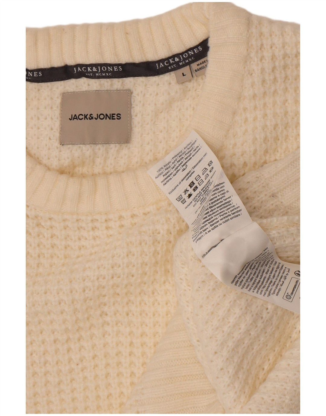 Jack & Jones Herren-Pullover mit Rundhalsausschnitt, Größe L, Acryl, Weiß