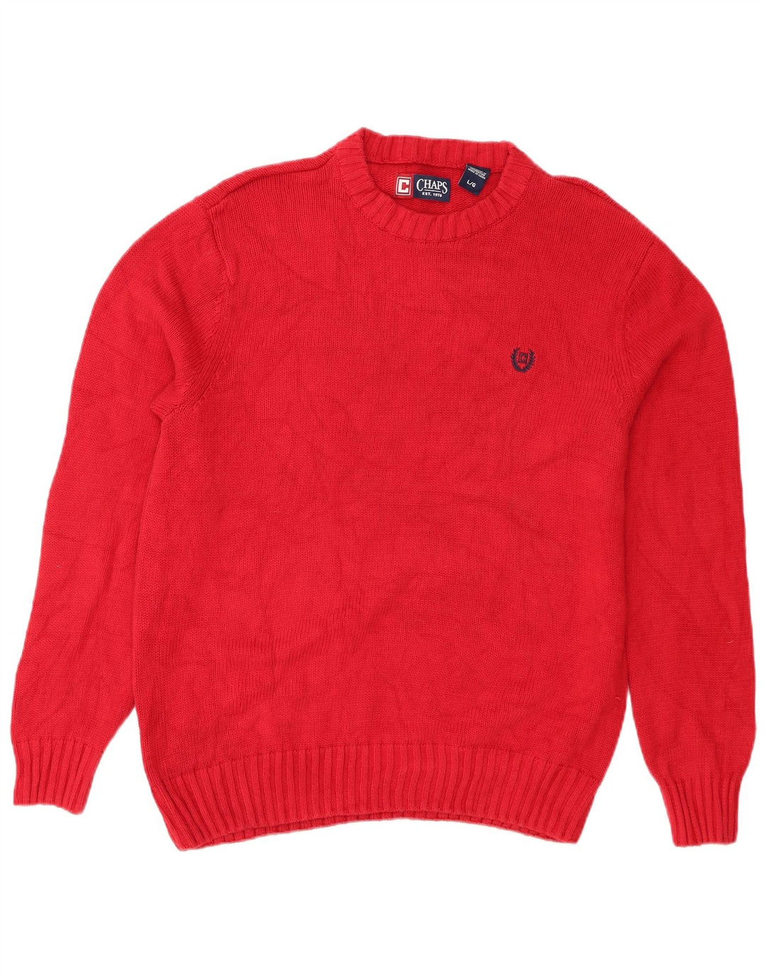 Chaps Herren-Pullover mit Rundhalsausschnitt, Größe L, aus roter Baumwolle
