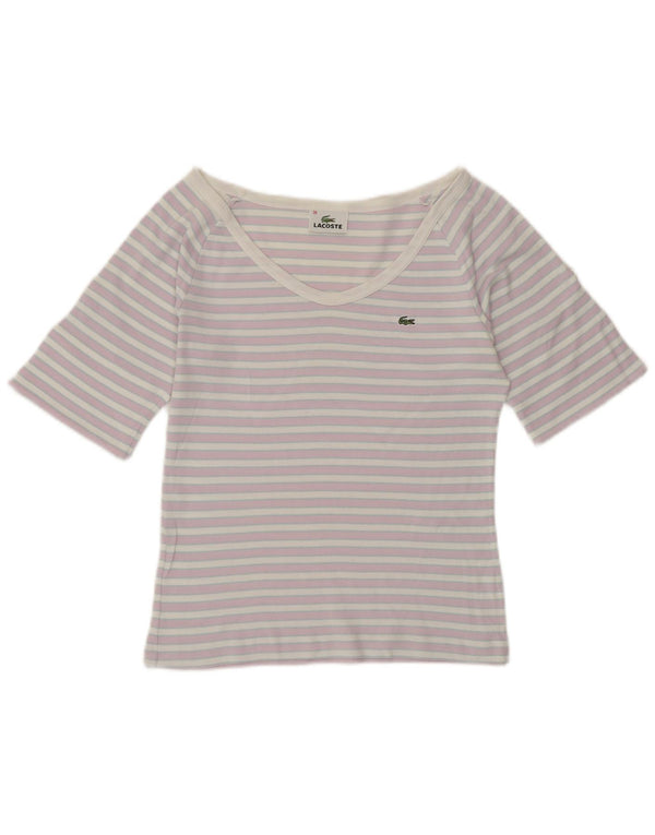 LACOSTE Damen Crop Off Shoulder T-Shirt Top EU 38 Mittellila gestreift