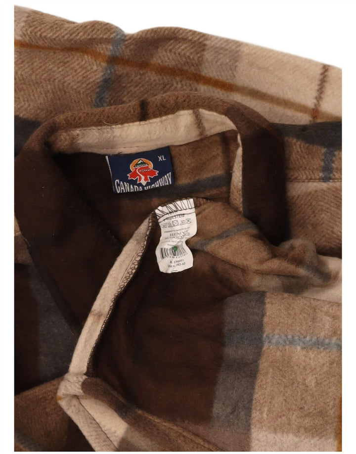 VINTAGE Mens Flannel Shirt XL Brown Check Polyester