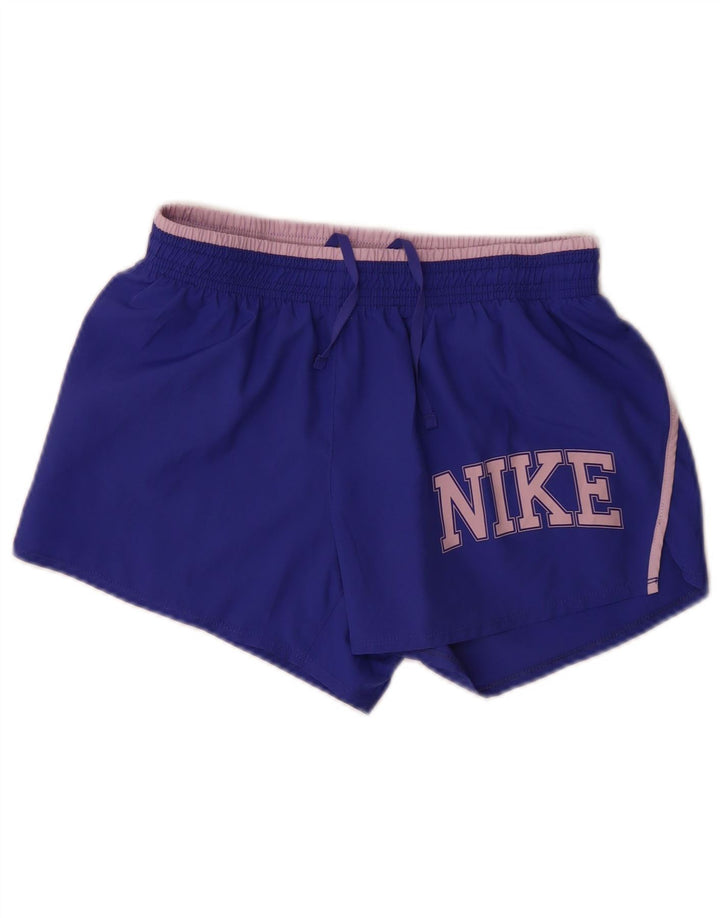 NIKE Damen Dri Fit Graphic Sport Shorts UK 10 Small Blau Polyester