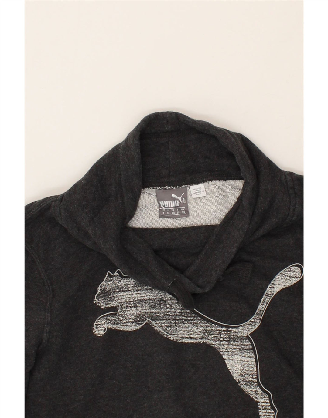 PUMA Womens Graphic Sweatshirt Jumper UK 10 Small  Grey Cotton Vintage Puma and Second-Hand Puma from Messina Hembry 