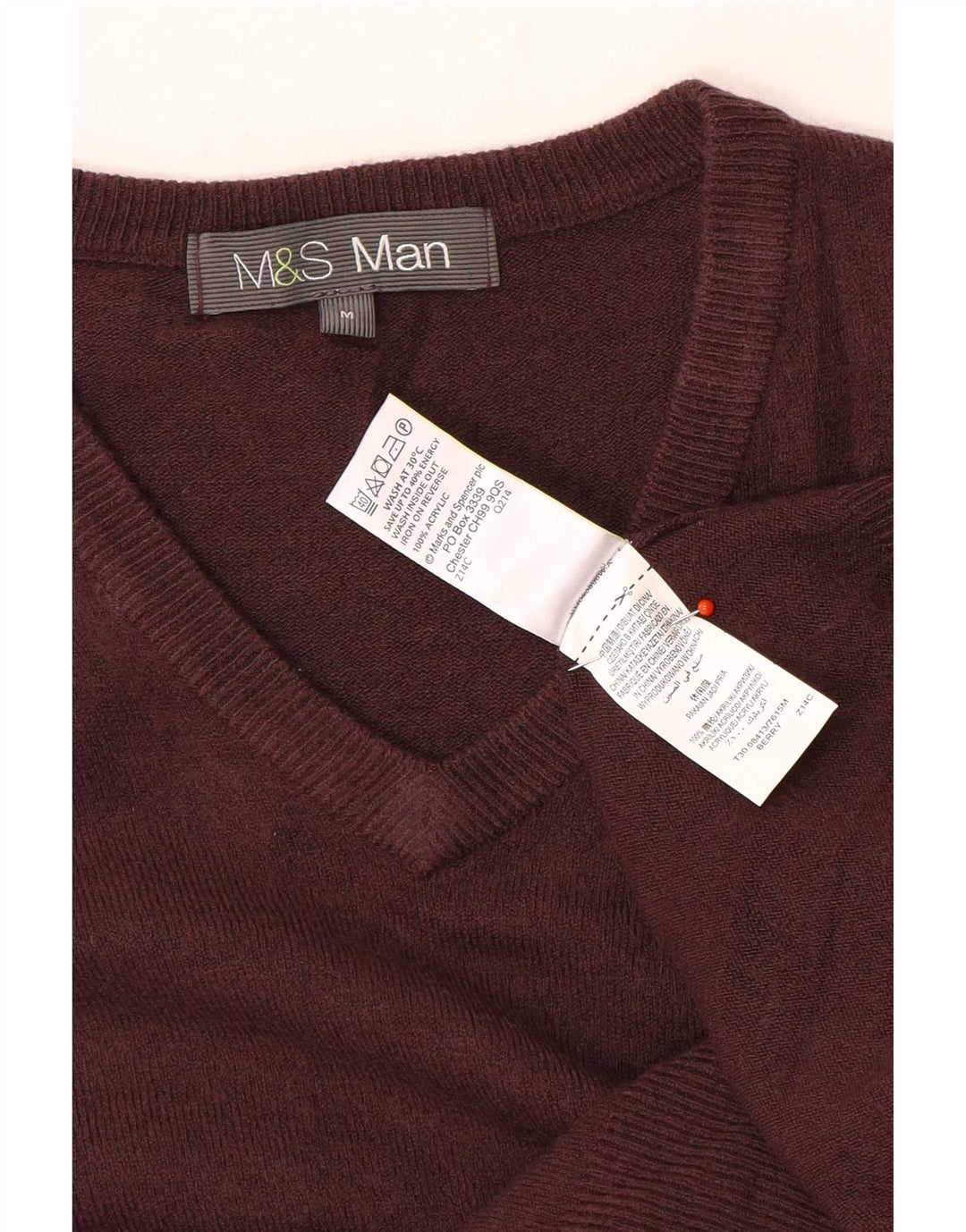 Marks & Spencer Herren-Pullover mit V-Ausschnitt, mittelbraunes Acryl